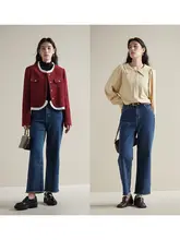 大きいサイズのカジュアルストレートデニムパンツ【フリース裏地・ハイウエスト・細見え】（セットアップ対応）