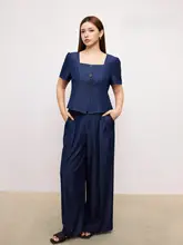 シドニーコースト風のショートスリーブトップスとワイドパンツ（セットアップ対応）
