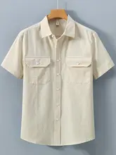 メンズ夏用工装シャツ【半袖・ゆったりフィット・薄手・純綿・2ポケット】