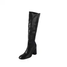 トレンド杢長靴【女性用・粗ヒール・膝下丈・エラスティック・ライダータイプ】