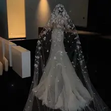 豪華なパールレースの長いウェディングベール【結婚式用・華やかさ・重工デザイン】
（セットアップ対応）