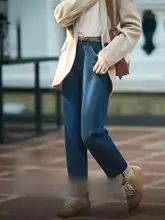 フィットのヴィンテージ風ストレートデニムパンツ【裏起毛・秋冬向け・翻端デザイン】