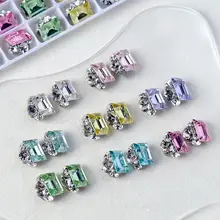 高品質K9グラッセダイヤモンド球体ビジュースタッズ【爪先装飾用・長方形・角型】