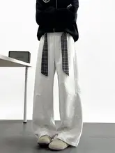 チェック柄ウエストバンド付きカーゴパンツ【春用・フィット・男女兼用・ラフなデザイン】（セットアップ対応）