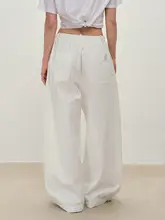 珠串付きドローコードワイドレッグパンツ【女性用・ホワイト・コットン・デザイン】