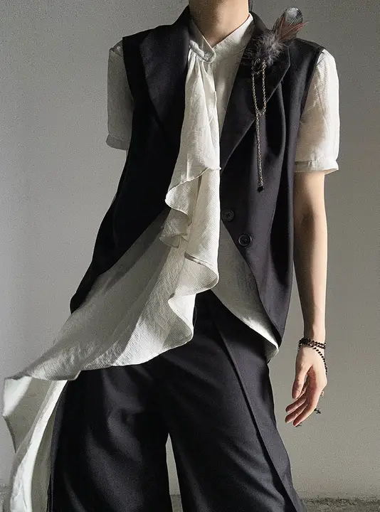 清涼感のあるコットンリネン不対称ロングシャツ【ユニセックス・山本風デザイン】