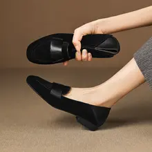 本革製 ラウンドトゥ ローヒール ローファーシューズ【快適ソフトソール・カジュアルデザイン】（セットアップ対応）