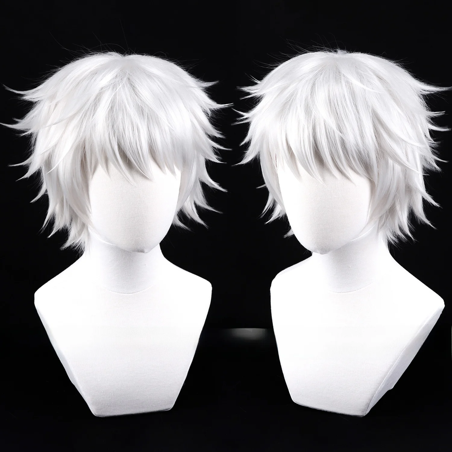 銀白色の逆毛ショートウィッグは白髪まとめ髪に最適なコスプレ用ヘアスタイルか