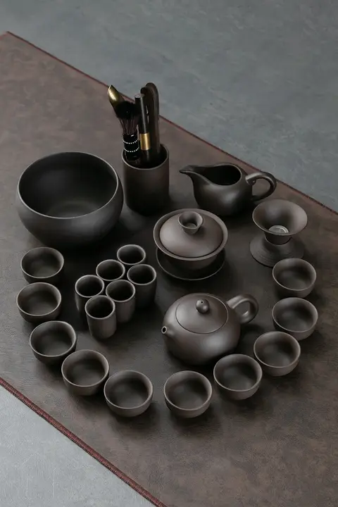 紫砂製 黒泥 西施茶壺と茶杯セット【家庭用・三才碗・香りを楽しむ】