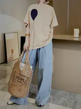 爽やかな天青色のハイウエストワイドレッグデニムパンツ【ダブルプリーツ・ストレート・伸縮ウエスト】