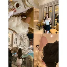 ロマンティックな雰囲気の重工感 ブロッキングフリルレイヤー ケーキスカート【春用・女性用・ミニ丈】（セットアップ対応）