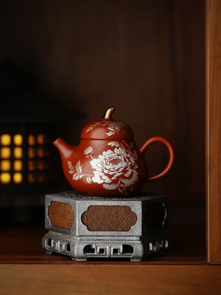 古錫製梅花デザインの温茶器【キャンドル加熱・保温機能付き】