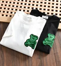 デザイナーライン ベア刺繍 メンズオシャレコットンラウンドネック半袖Tシャツ【夏用・フィット】