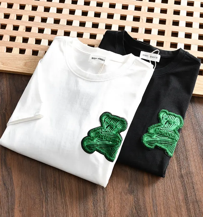 デザイナーライン ベア刺繍 メンズオシャレコットンラウンドネック半袖Tシャツ【夏用・フィット】