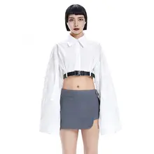 ウエストリボン付きオーバーサイズブラウス【女性用・デザイナーズスタイル・ショート丈】
