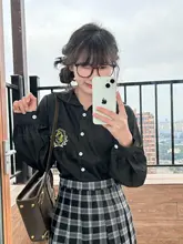 デザイン性抜群のネイビースタイル黒長袖白JK制服シャツ【春秋用】