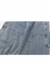 定番ダブルニーハイストリートヴィンテージ加工 ワークパンツ【多ポケット・フィット・デニム】