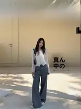 ブルーストライプのワイドレッグデニムパンツ【春夏用・フィット・ストレートシルエット】（セットアップ対応）