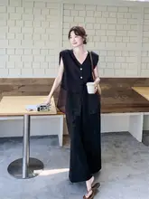 米白色の網状パネルとフリルスリーブのベスト＆ワイドパンツ【レディース・夏用・カジュアル・セットアップ対応】