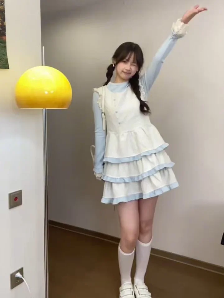甘いデザインのノースリーブチュニックケーキスカート【レースインナー・春向け・ドレスアップ対応】（セットアップ対応）