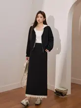 大きいサイズ レディース レース  デザインのカジュアルパーカー【ひざ丈スカート付き・春用・体型カバー】（セットアップ対応）