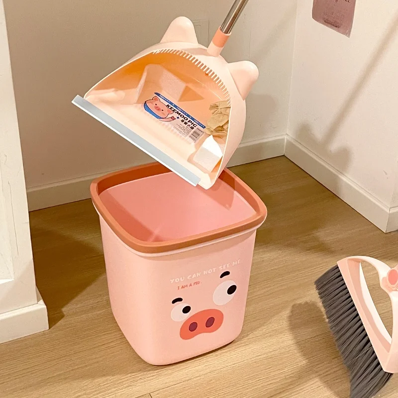 可愛い豚のゴミ箱とほうきちりとり：掃除道具収納に最適な家庭用セットの実用性解析