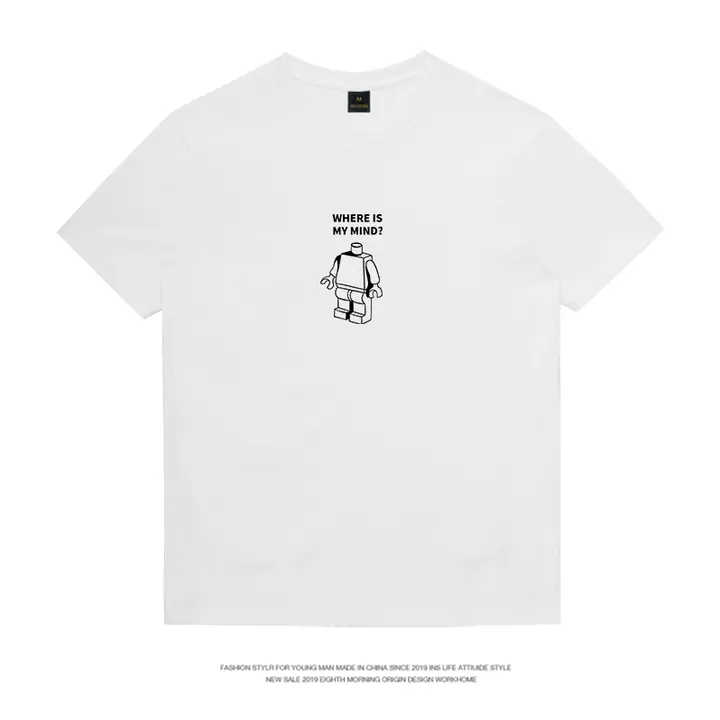 カートゥーンロボットプリントのTシャツ【半袖・綿100%・丸首・ゆったりサイズ・夏用】