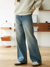 RPB ブランド フィット ハイウエストストレートデニムパンツ【クラシックウォッシュ・ブルー・フルレングス】