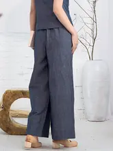 夏用 コットンリネン ワイドパンツ【リラクシー・ストレート・ウエストゴム】