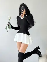 風車と矛のデザイン！長袖ニットワンピース【ウエスト絞り・プリーツスカート・春用】（セットアップ対応）