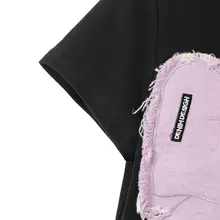 春用 蝶結びデザインの毛辺ステッチ Tシャツ【カジュアル・ショートスリーブ】
