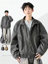デザイン感溢れる メンズ カジュアルジャケット【薄手・ハイカラー・秋用】
