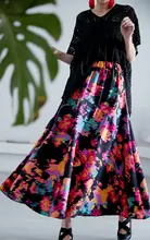 舞花デザインの復古風フレアスカート【ミドルウエスト・夏用・花柄】