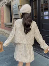 春秋用高級感のある名媛風ドレス【フレンチスタイル・ツイード風・二点セット対応】