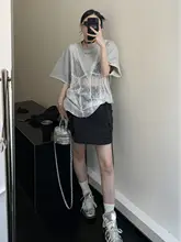 レディース 夏用 透かし編みデザイン Tシャツ【ゆったりシルエット・ショートスリーブ・レトロスタイル】