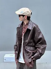 XBRO 美式ビンテージ PUレザーライダージャケット【春秋用・ショート丈・ブラウン】