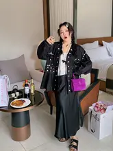 高級感ある酸素サテン製フレアスカート【フラウンスデザイン・春秋用・大きいサイズ】