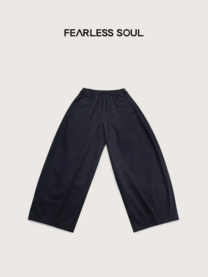 春夏用コットン製ウエストバルーンパンツ【快適・ワイドレッグ・微ランタンカット】
