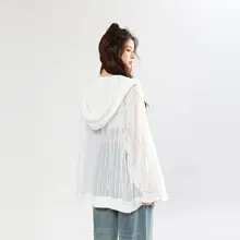 デザイン性あるフード付きニットカーディガン【春夏用・透かし編み・海星モチーフ・日焼け対策】