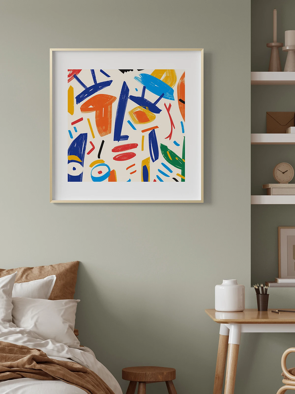 抽象的な顔の水彩画【モダンでシンプルなリビングルームやホテル用壁掛けアート】 インテリア買い物リストに最適な壁掛けアート