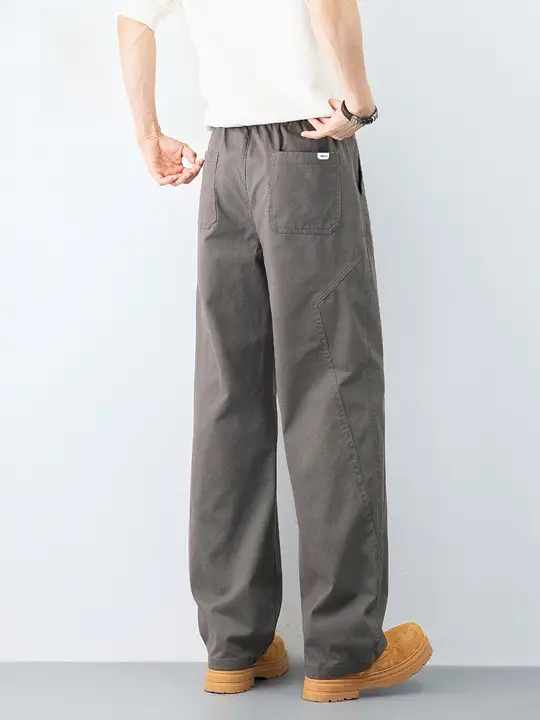 男性用カジュアルストレートパンツ【夏用・ワイドレッグ・高級感ある工装スタイル】