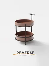 イタリアンスタイルの軽量移動可能サイドテーブル【サドルレザー・丸型・ソファ用】