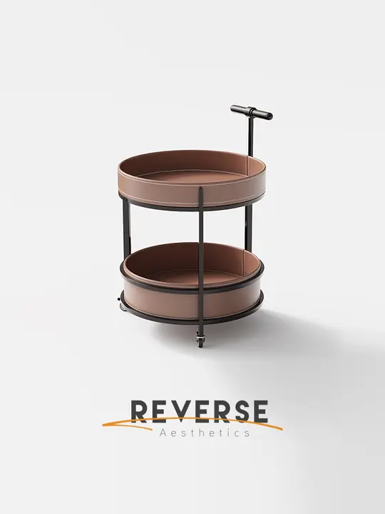 イタリアンスタイルの軽量移動可能サイドテーブル【サドルレザー・丸型・ソファ用】