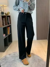 高腰ストレッチデニムパンツ【厚手・羽毛入り・スリムフィット・ブーツカット】
