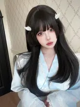 ウィッグ レディース 姫カット クラゲカット ぱっつん前髪 黒髪 ロングストレート 小顔見え 原宿系 ロリータ ガーリー JK「AG」