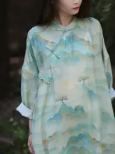 女性用フィット改良型チーパオ【中長丈・オリジナルデザイン・コットンリネン】（セットアップ対応）