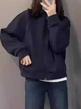 ゆったりとしたデザインのアメリカンフード付きウィメンズパーカー【長袖・カーディガンスタイル】（セットアップ対応）