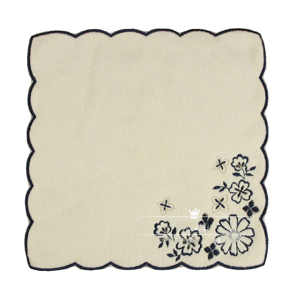 純綿製 ヴィンテージスタイル小型ハンカチ【刺繍・フリンジ加工】