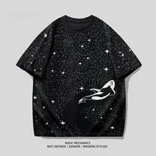 半袖Tシャツ メンズ カップル アートペイント ぼかし グラフィティ アメリカン風 ストリート 夏