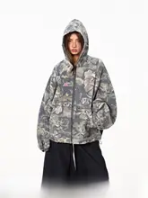 BLACKBB ジャケット【カモフラージュパッチワーク・グラフィティデザイン・レディース・ルーズフィット・フード付き】